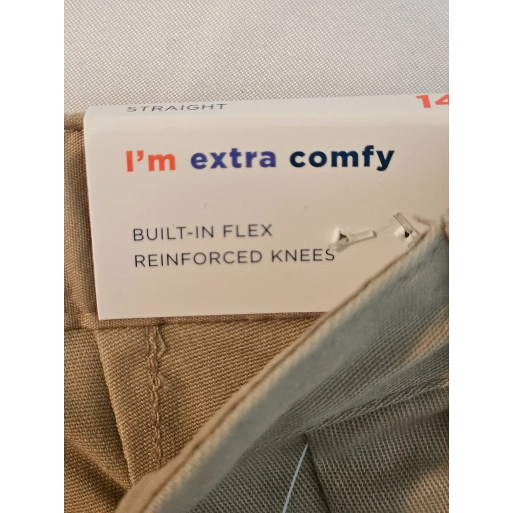 Old Navy Boys Straight Pants Beige Cotton Twill Built-In Flex Reinforced Knees